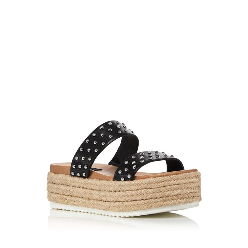 AQUA Womens Black Ayden Open Toe Platform Slip On Leather Espadrille Shoes 10 M